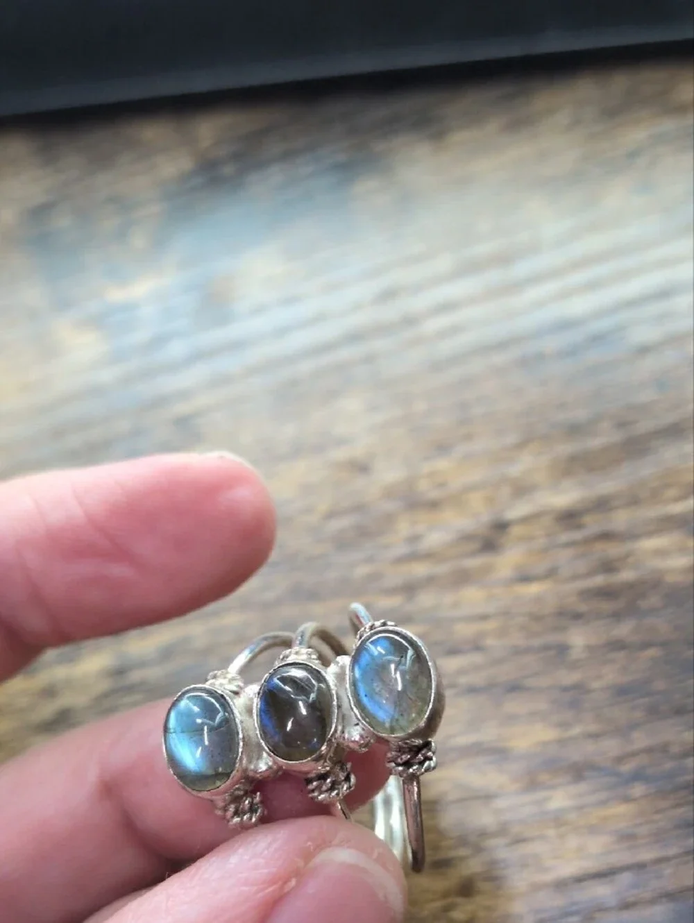 Sterling Silver Labradorite Stackable Ring Set - Blue Flash